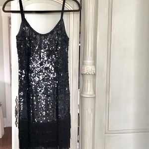 Vintage Lillie Rubin Black Sequin and Fringe Beaded Dress - SMALL